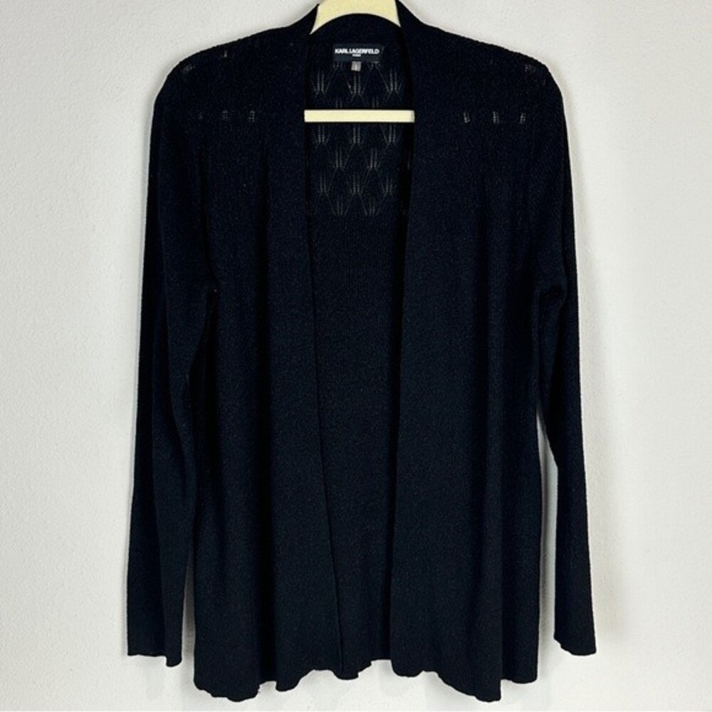 Karl Lagerfeld Black Shimmery Open Knit Cardigan L